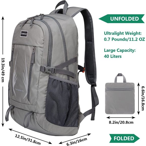 TOMULE Camping Hiking Daypacks, 40L Lightweight Packable Hiking Bacpack - Picture 2 of 9